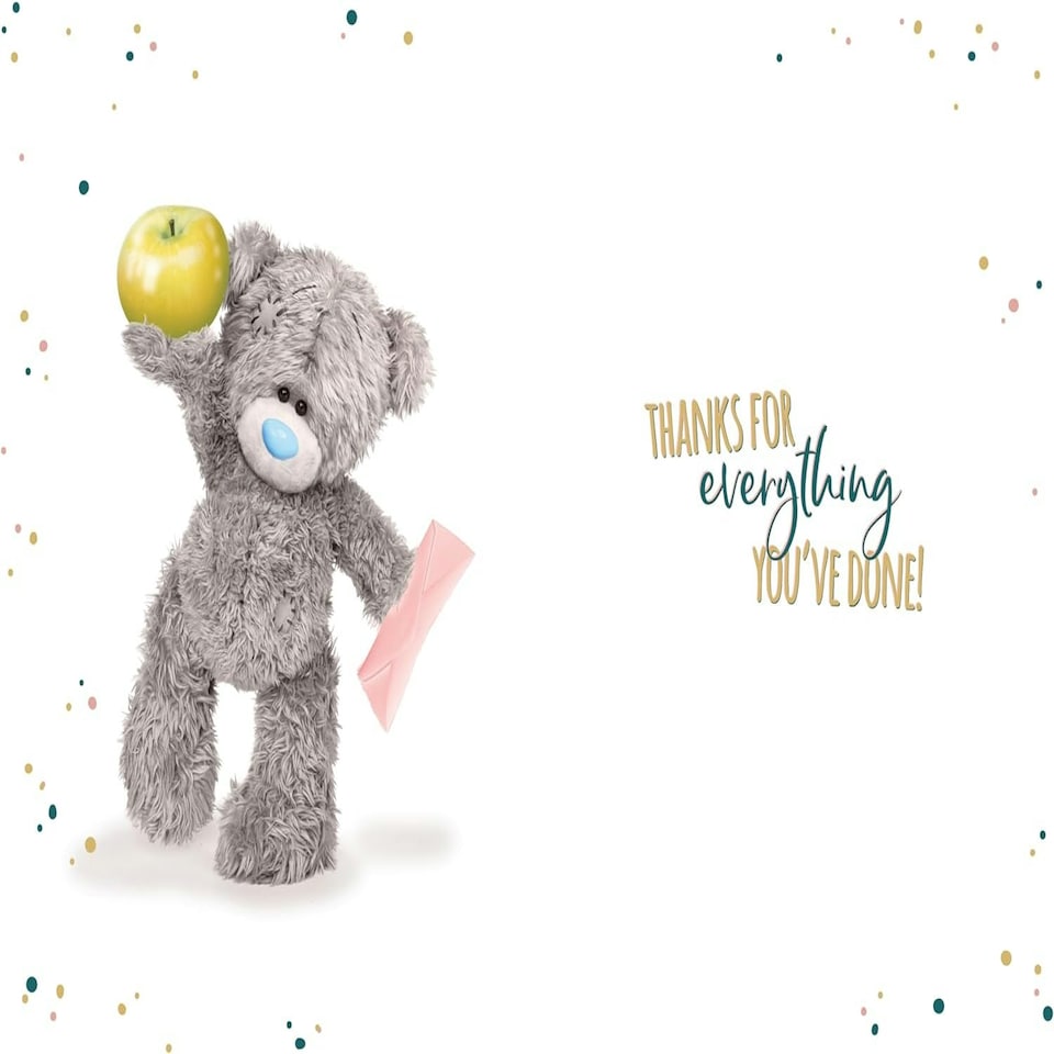 image 1 of Bear With Apple Thank You Teacher Card