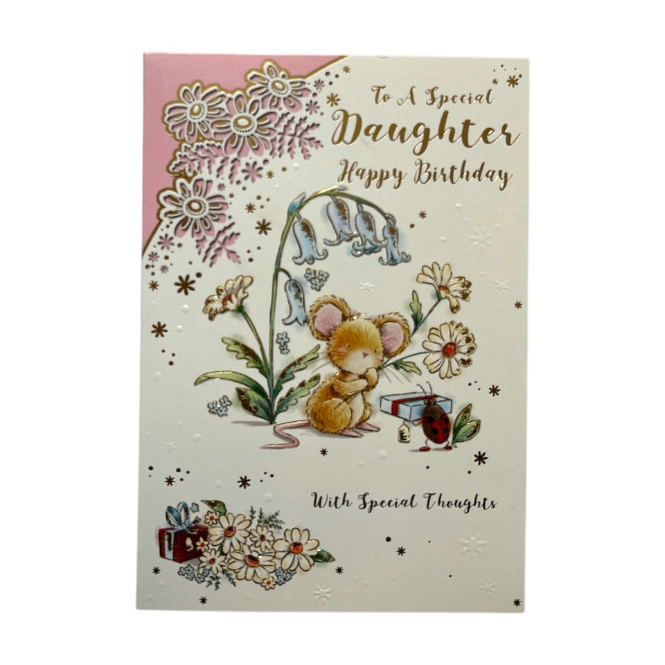 image 1 of To Dear Daughter Cute Mouse with Flowers Design Birthday Card