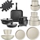 image 1 of Kitchen starter set for 6 people with crockery, pots and more | Black | black/taupe | 1