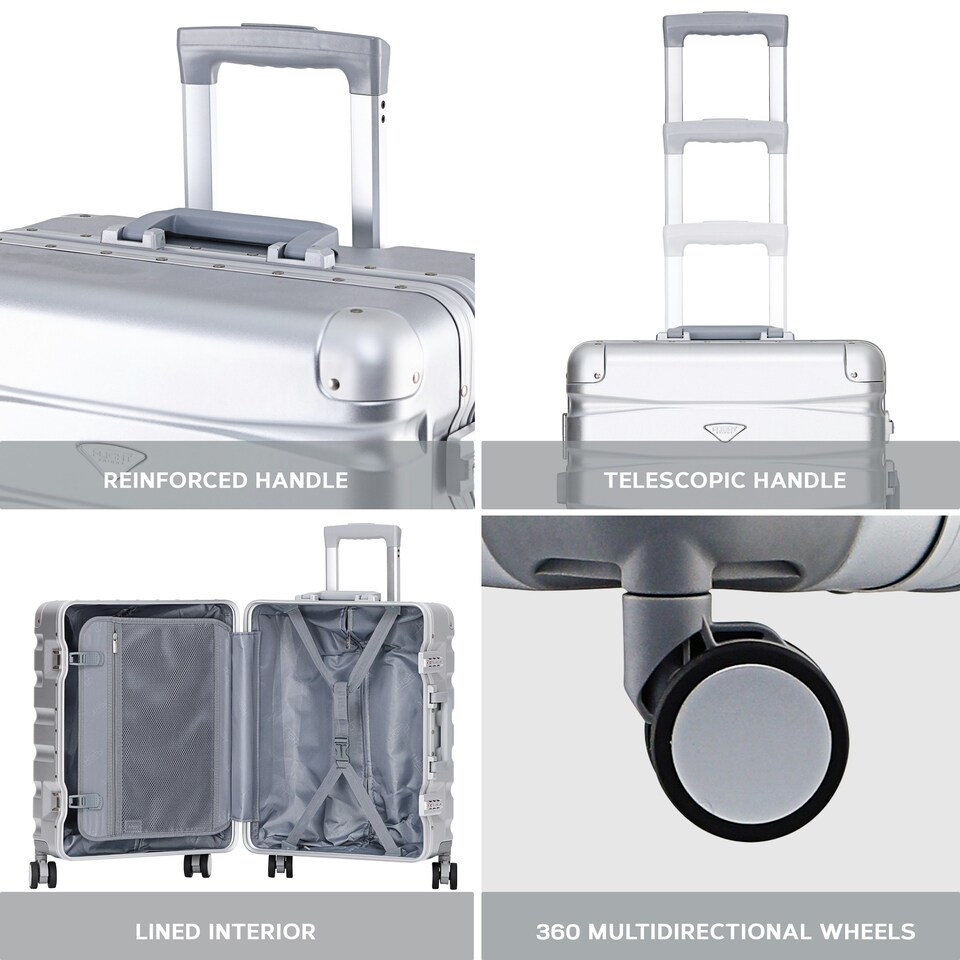 image 1 of Flight Knight Premium Travel Suitcase - 8 Wheels Built-in TSA Lock Aluminium Frame, ABS Hard Shell Carry on Check in Luggage - 100+ Airlines Approved Silver | Aluminium | Cabin Bag