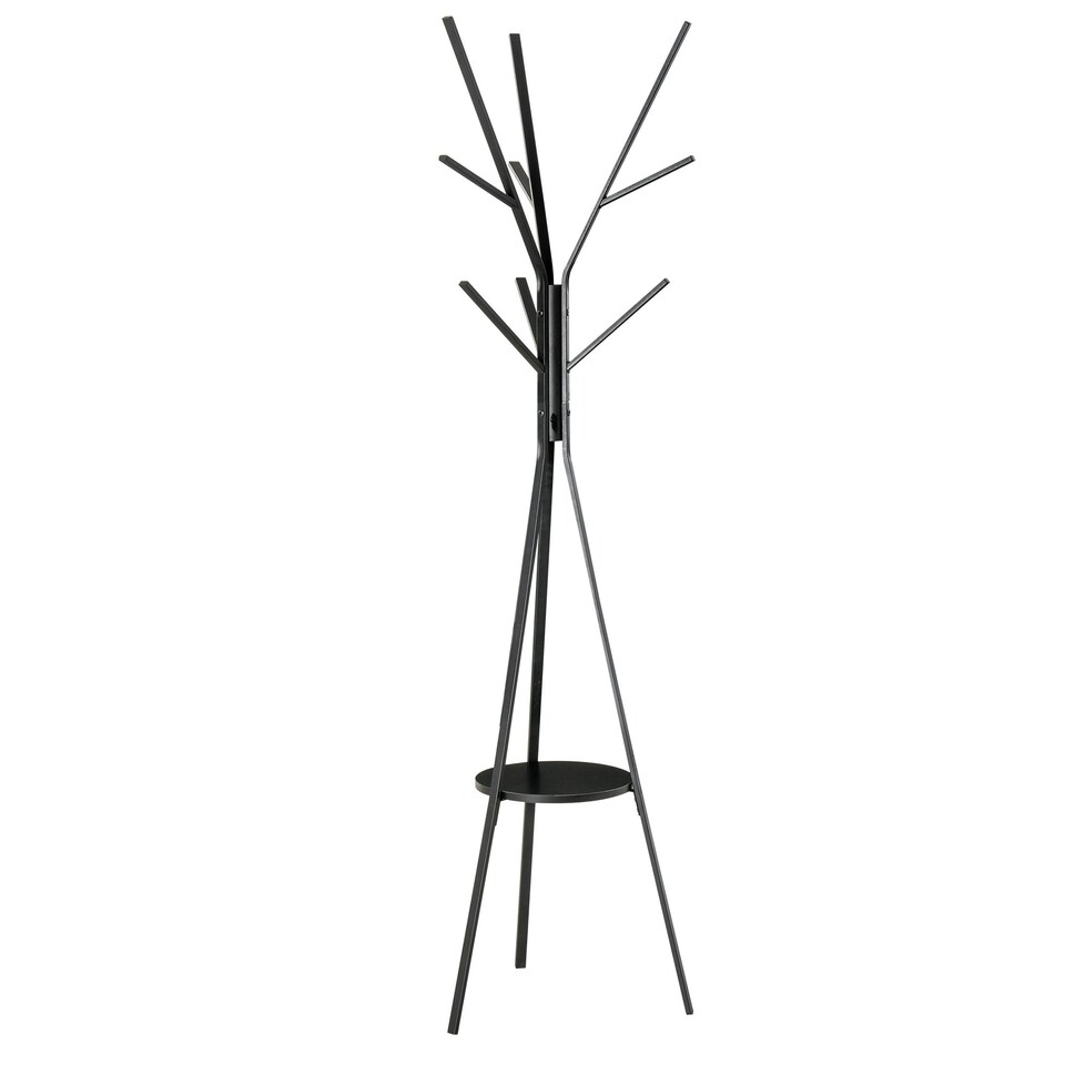 image 1 of HOMCOM 180cm Free Standing Coat Rack Metal Shelf Holder Stand Hat Hanger Black