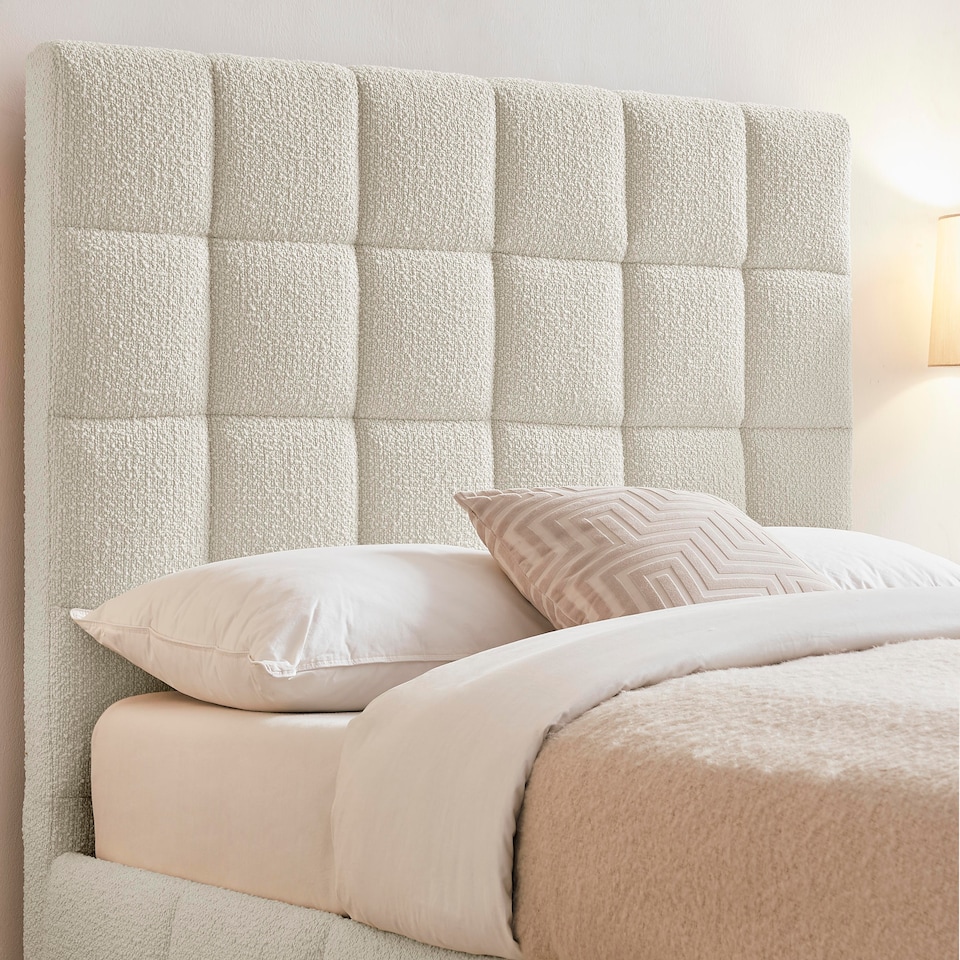 image 1 of 5ft King Size Ivory White,Ottoman Lift Up Storage Tall Headend Boucle Soft Fabric Upholstered Bed Frame