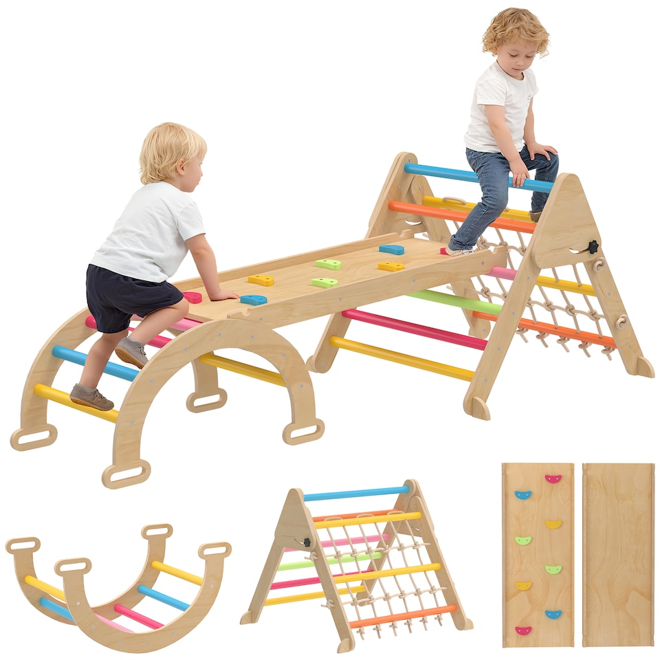 image 1 of AIYAPLAY 8-in-1 Toddler Climbing Frame, Play Triangle Set, Multicolour
