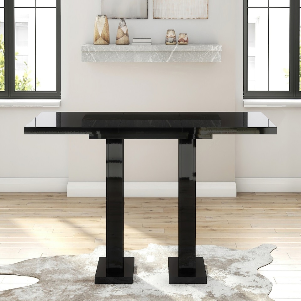 image 1 of Extendable Dining Table Modern Black Gloss Small Extending 4 6 8 Seater Dining Room Pillar Pedestal Leg GIA