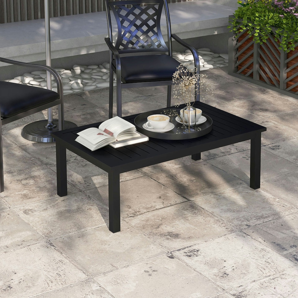 image 1 of Outsunny Garden Aluminium Outdoor Coffee Table Patio Table w/ Grey Black | Black