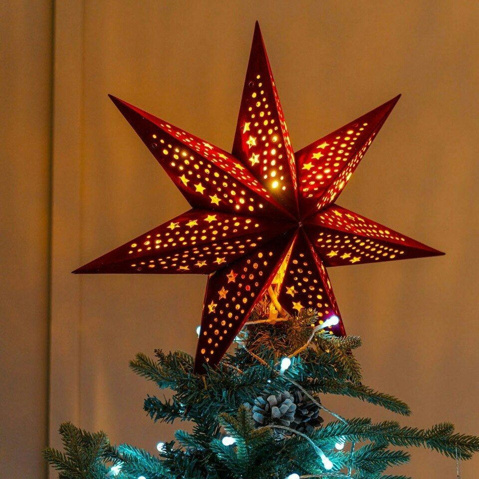 image 1 of ValueLights Plug In Christmas 45cm Xmas Red Velvet Paper Star with LED Bulb
