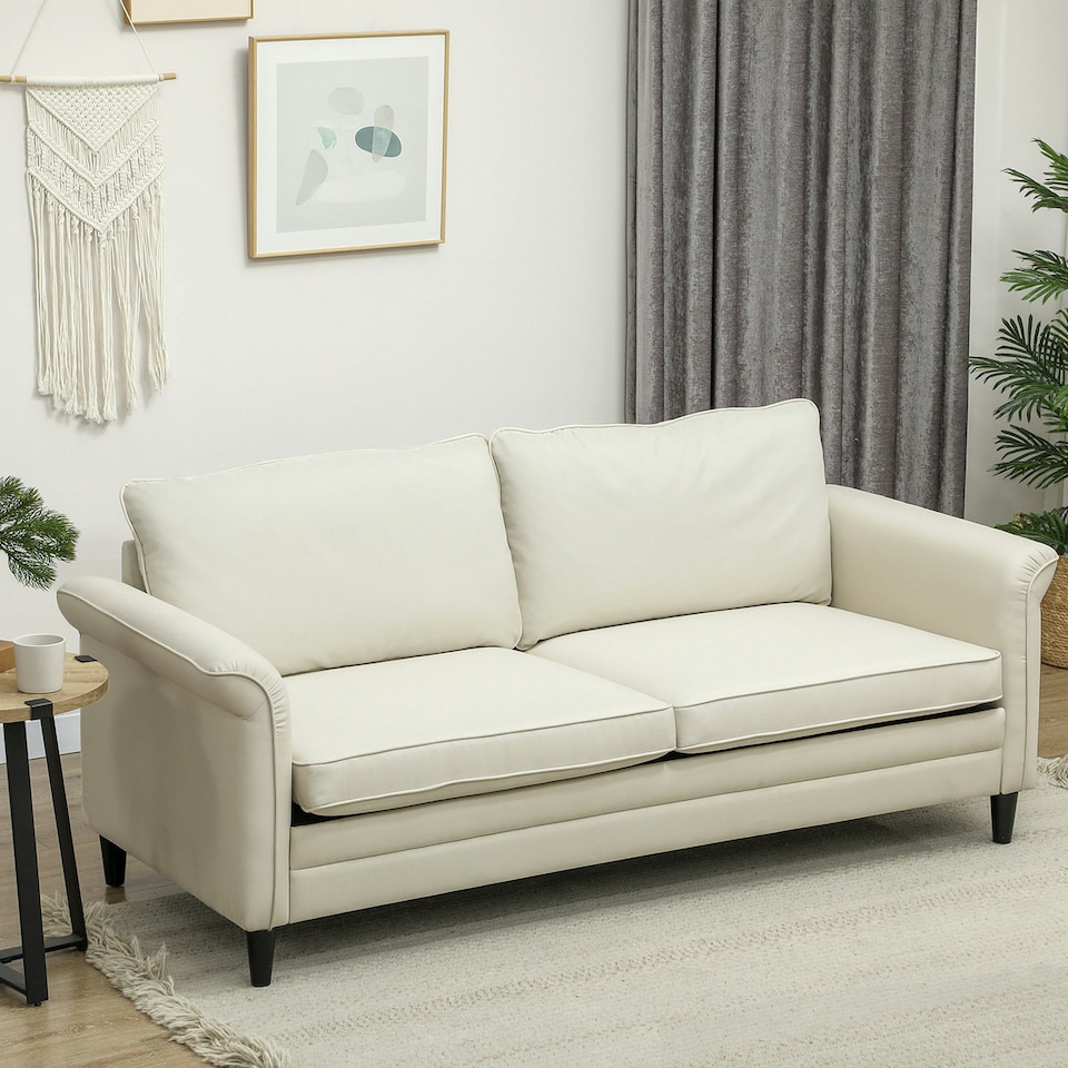 image 1 of HOMCOM Modern 3 Seater Sofa for Living Room, Fabric Couch Settee, Cream Cream | Cream