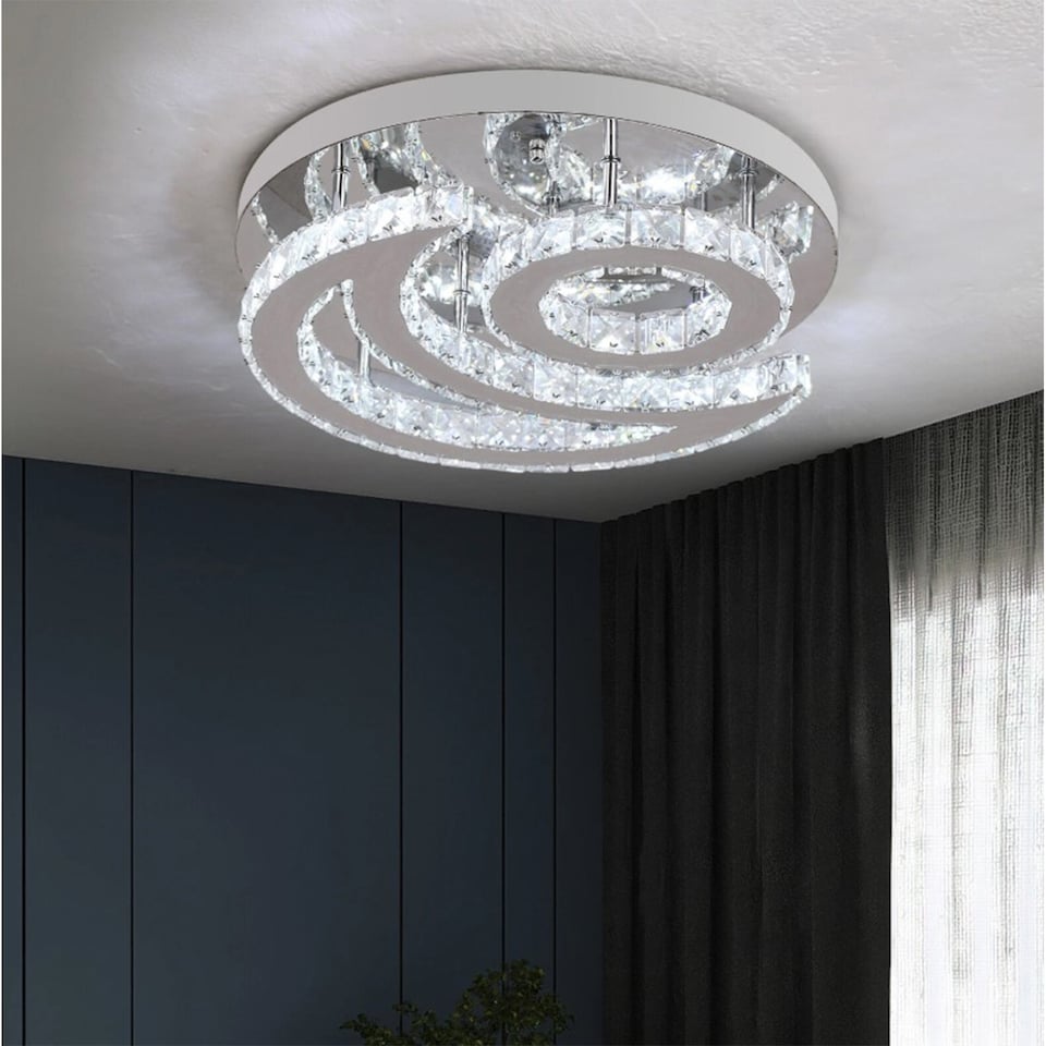 image 1 of Crystal Chandelier LED Silver Ceiling Light Cool White 40cm