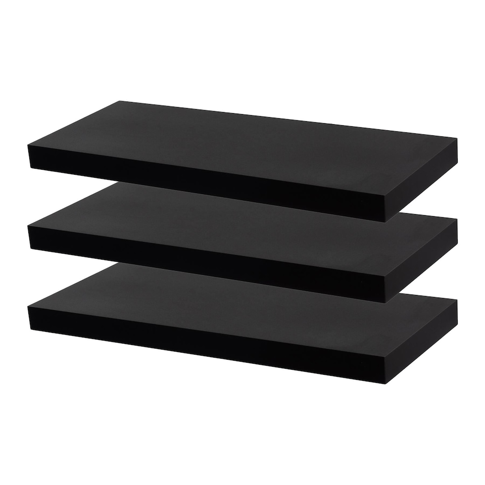image 1 of Harbour Housewares Modern Floating Wall Shelves - 60cm - Black - Pack of 3