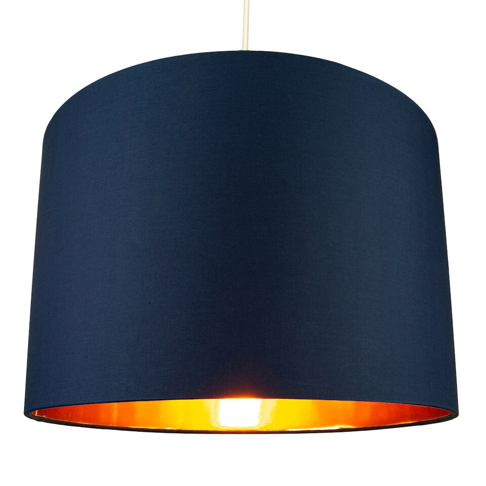 image 1 of Modern Midnight Blue Cotton 16 Inch Floor-Pendant Lamp Shade with Shiny Copper Inner | Blue