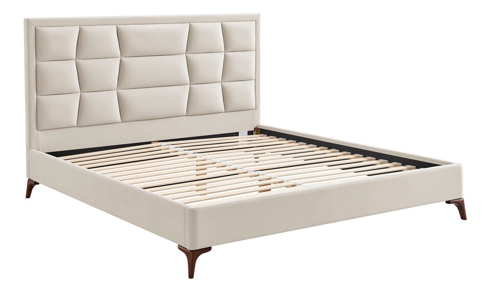 image 1 of 6ft Super King Natural,Tall Headend Headboard Soft Velvet Fabric Upholstered Bed Frame | Clear | Natural | Super King