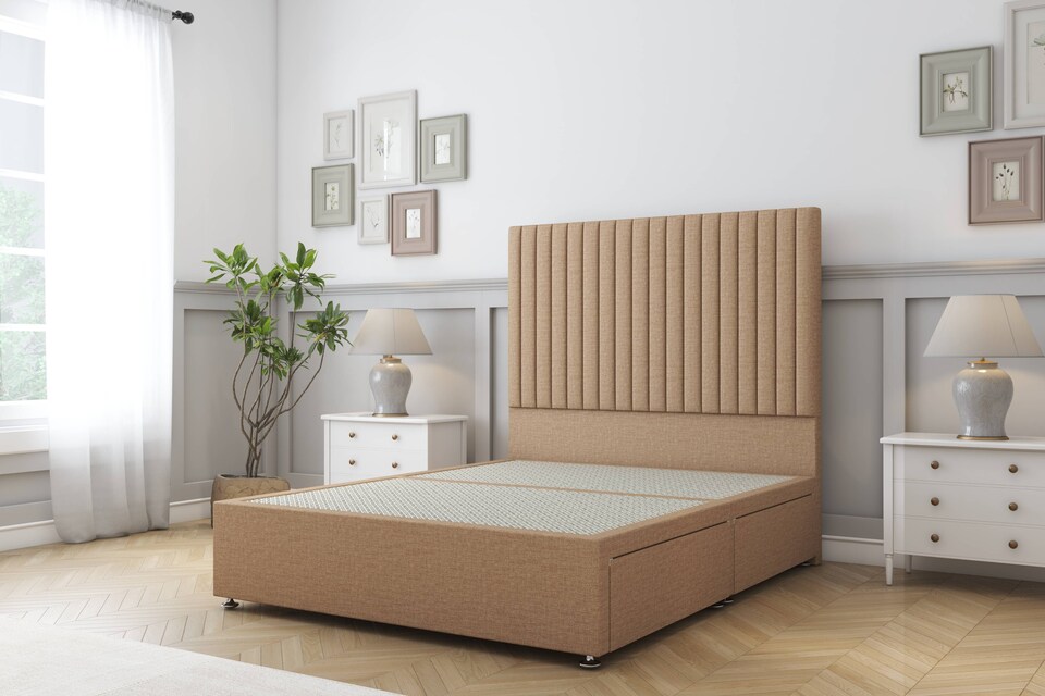 image 1 of Sloomy Manhattan Latte Dumfries Divan Bed Base 2 Drawers Foot-End With 54 Inch Floor Standing Headboard | Brown | Latte | King | 1