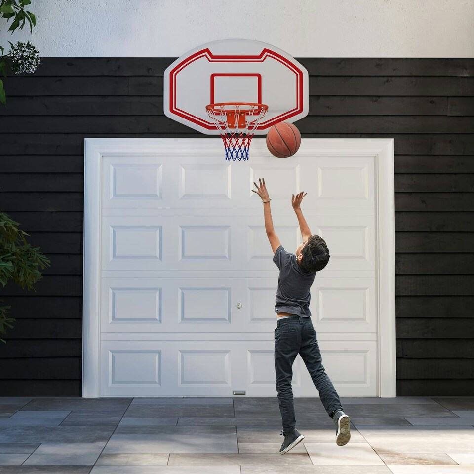 image 1 of COSTWAY Wall Mounted Basketball Hoop Backboard Basketball Games Red | Standard