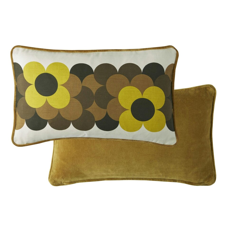 image 1 of Orla Kiely Retro Flower Stripe Dune Filled Cushion 30x50cm Yellow
