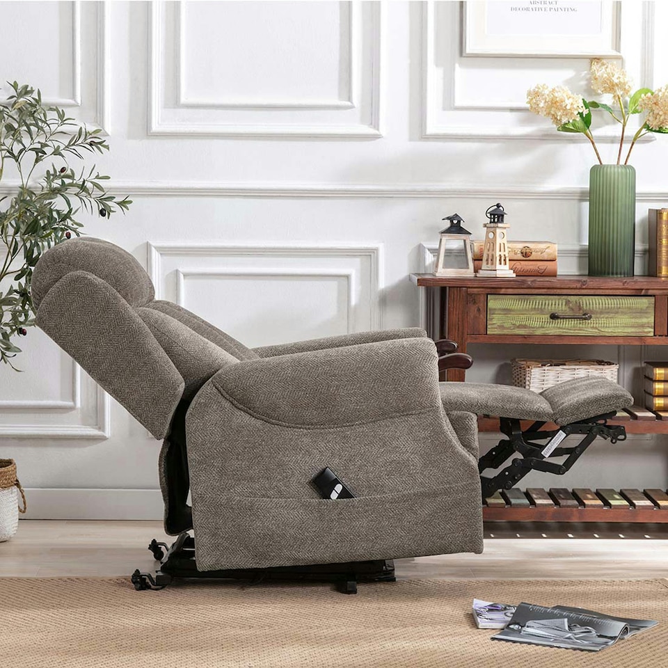 image 1 of Halton Electric Fabric Heavy Duty Single Motor Rise Recliner Lift Mobility Chair (Brown)