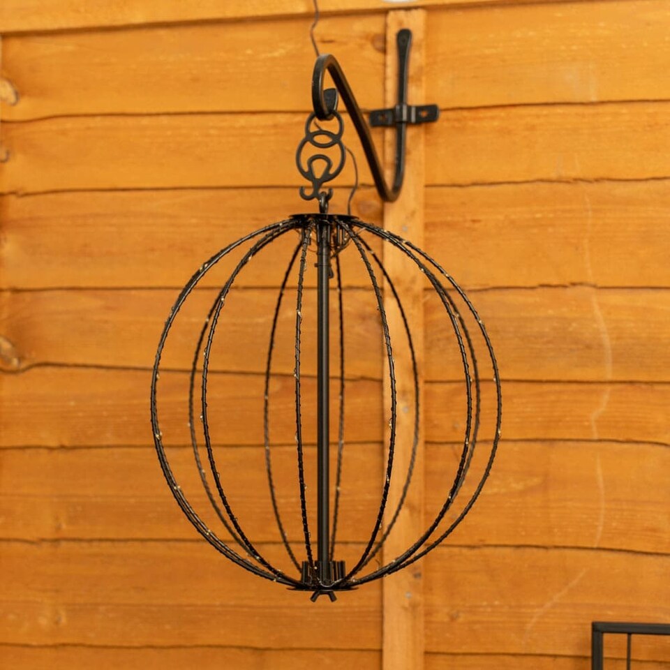 image 1 of ValueLights Solar Hanging Ball Black Metal Lantern Ground Stake Light | Black