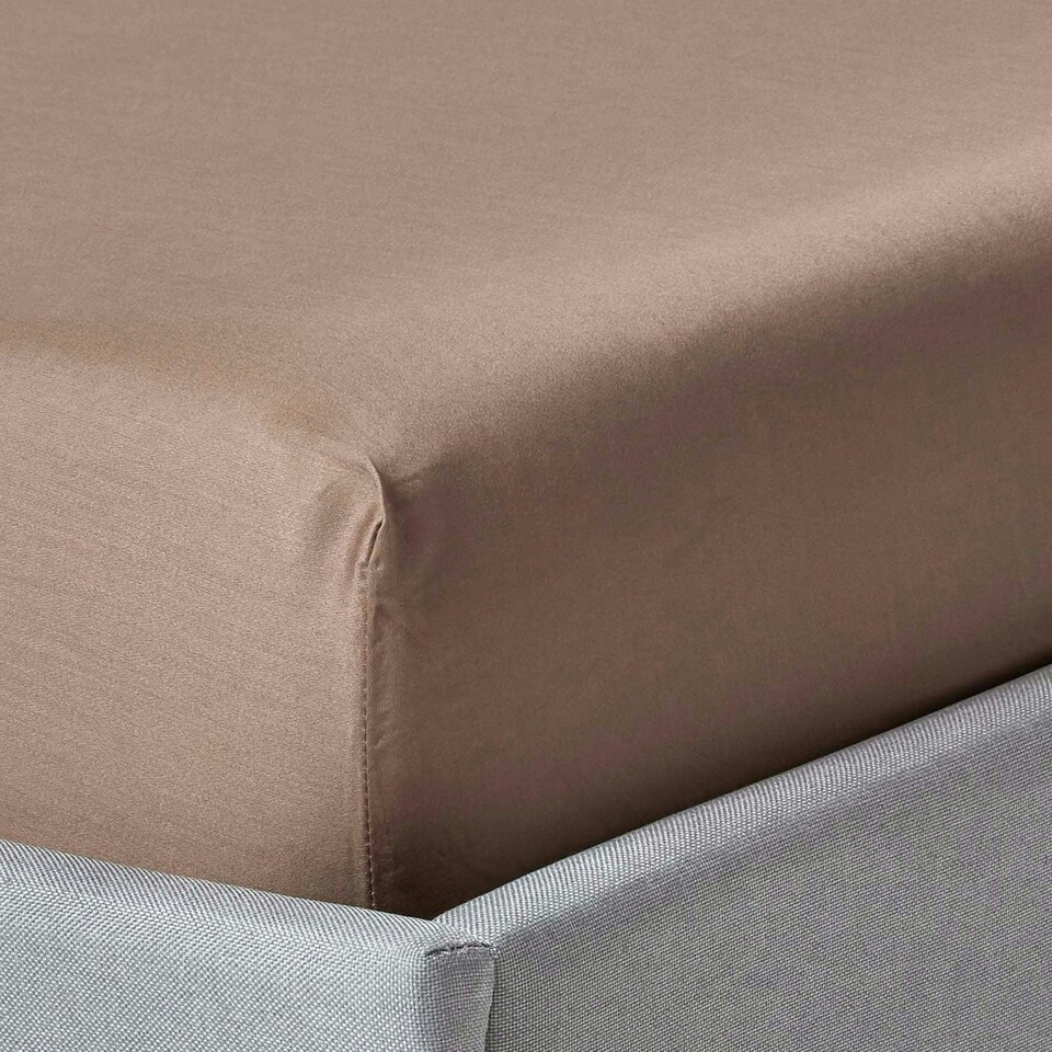 image 1 of Homescapes Brown Organic Cotton Deep Fitted Sheet 18 inch 400 Thread count, King | Brown | King