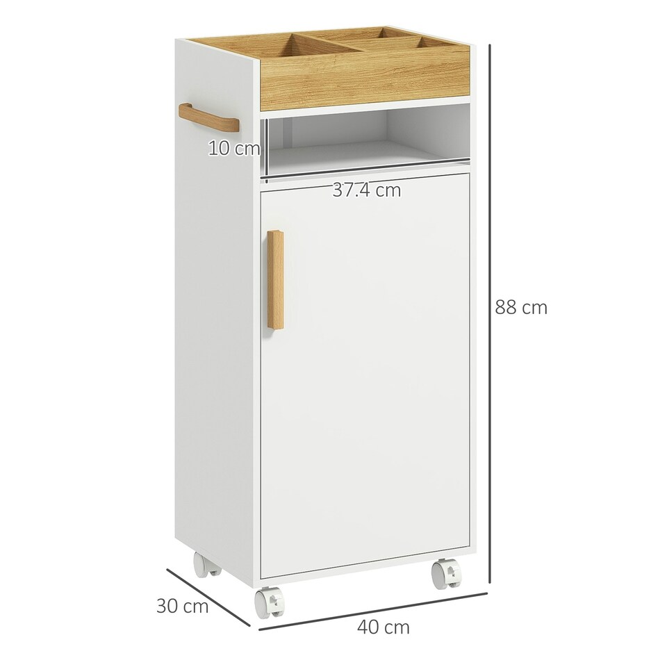 image 1 of kleankin Bathroom Storage Cabinet with Cushioned Door and Wheels, White