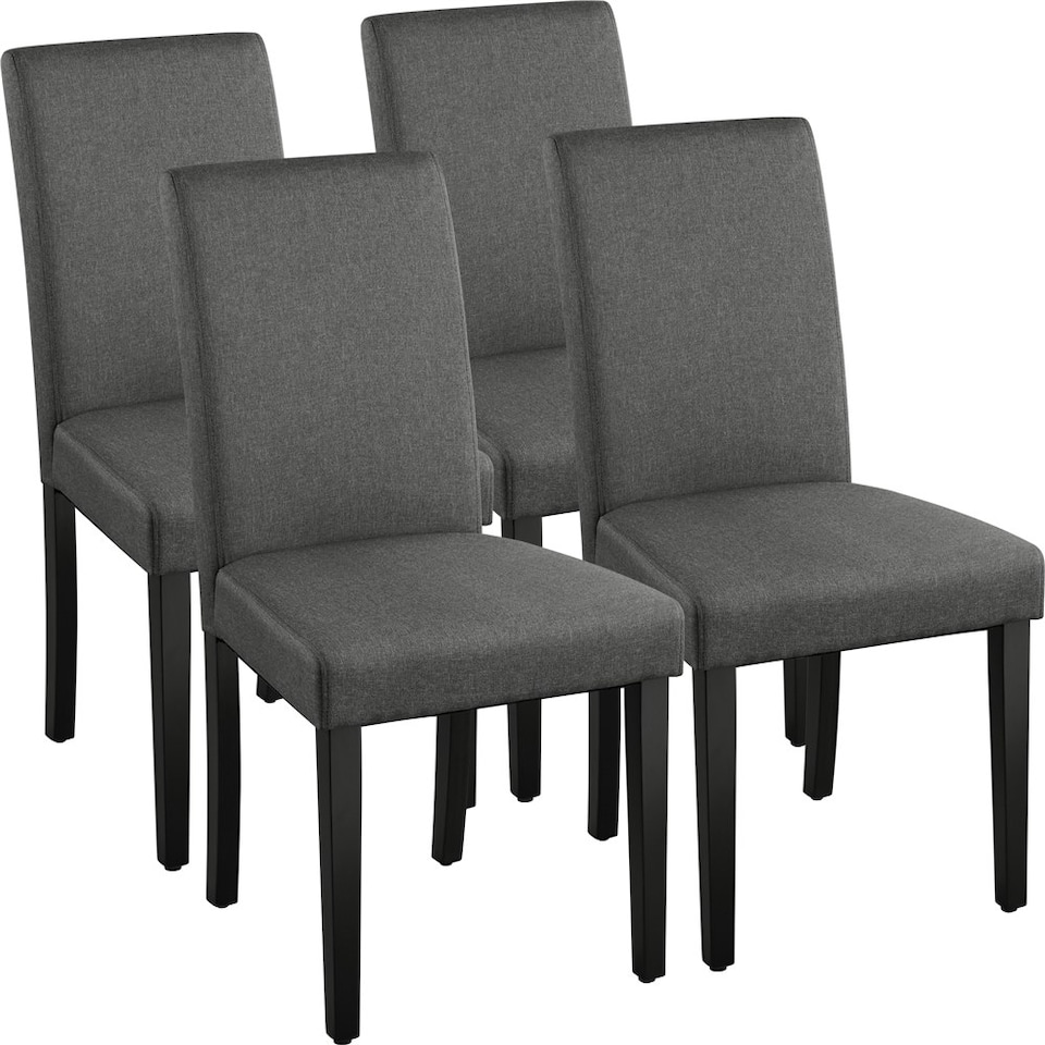 image 1 of Yaheetech Set of 4 Fabric Upholstered Dining Chairs with Solid Wood Legs N/A | Khaki