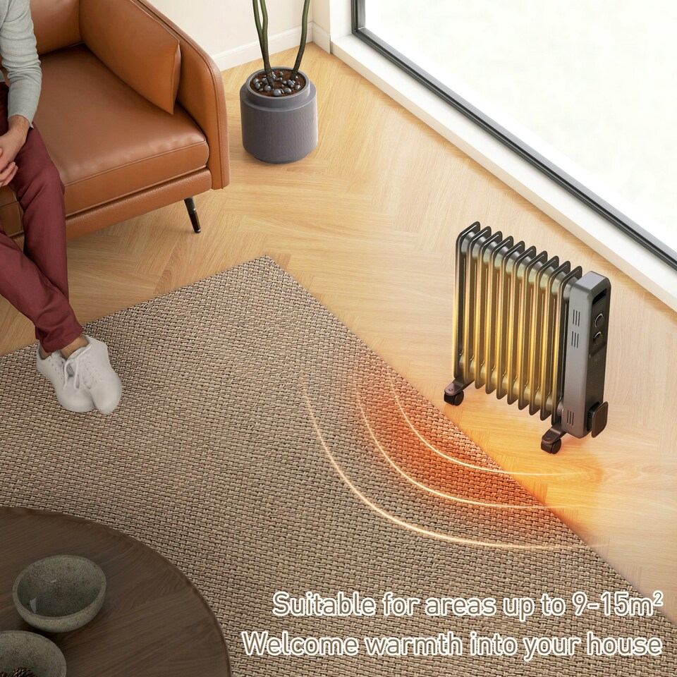 image 1 of HOMCOM Oil Filled Radiator Portable Heater W/ 11 Fin, 3 Heat Settings, Grey