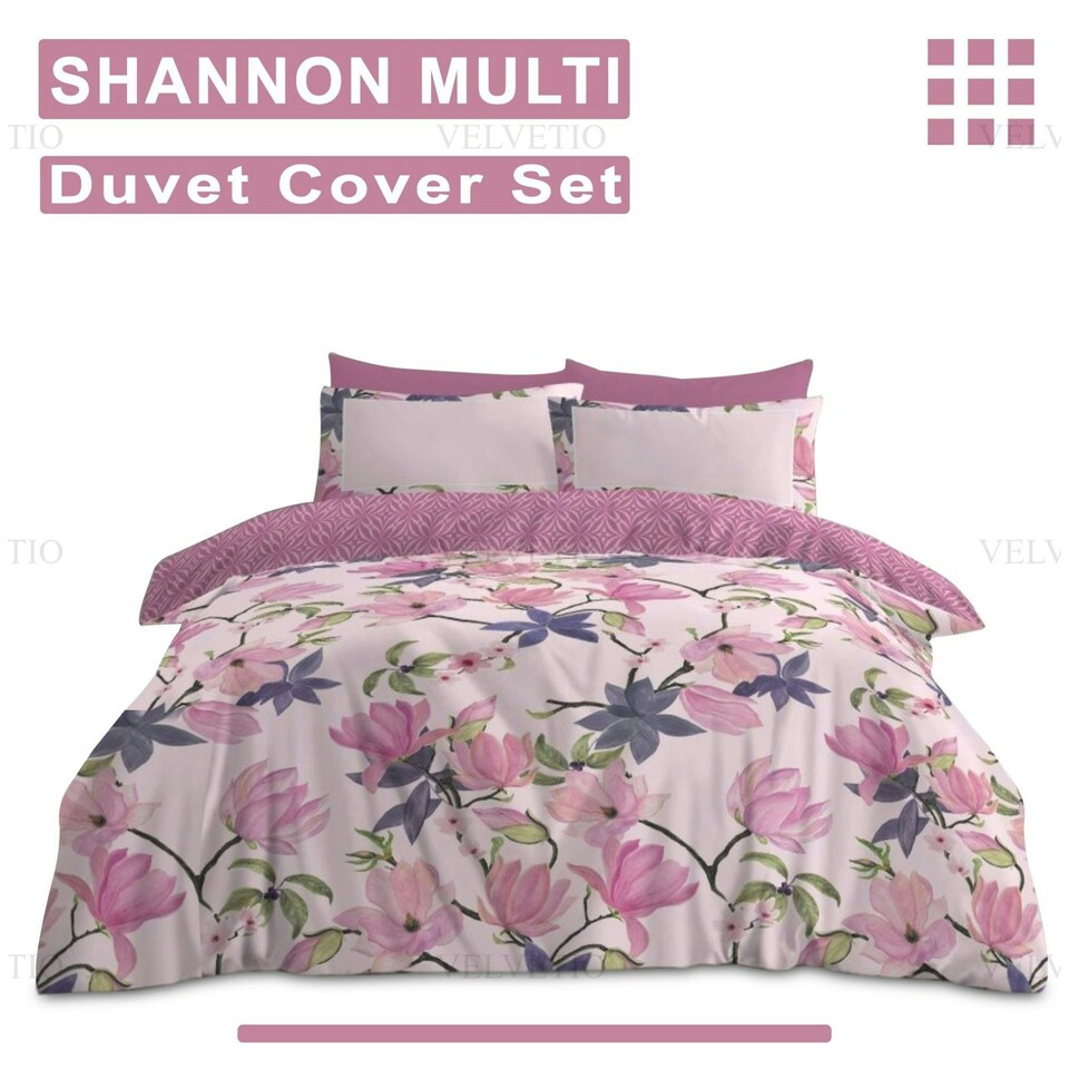 image 1 of VELVETIO Shannon Complete Duvet Cover Set with Fitted Sheet Soft Polycotton Bedding Sets Pink | Double