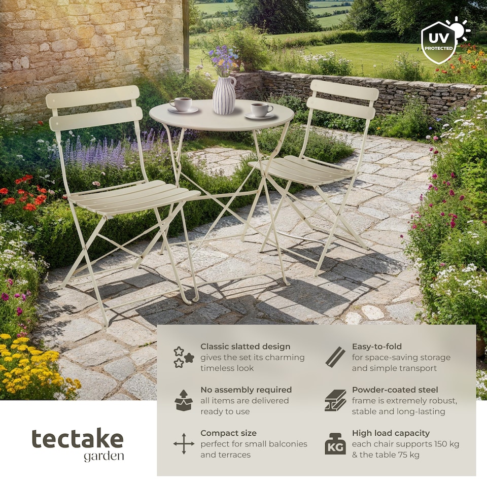 image 1 of Garden Table and Chairs Frieda - 2 seater, for balconies, patios and terraces, folding and lightweight | Cream | cream | 1
