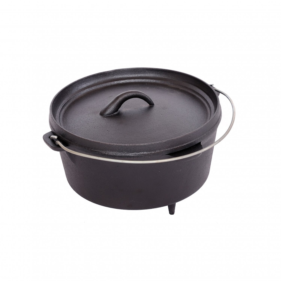 image 1 of 4L Cast Iron Non Stick Dutch Oven Casserole Dish Camping Cooker | Black