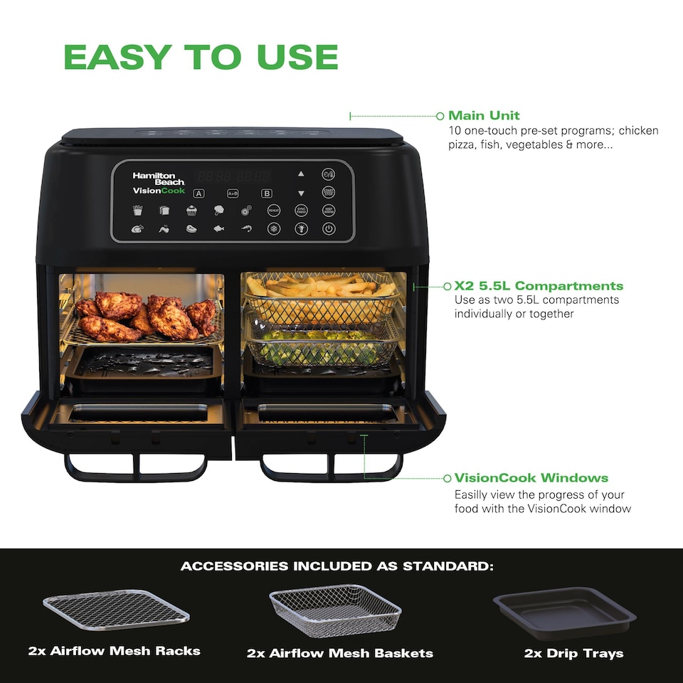 image 1 of Hamilton Beach VisionCook 11L Digital Dual Air Fryer Oven