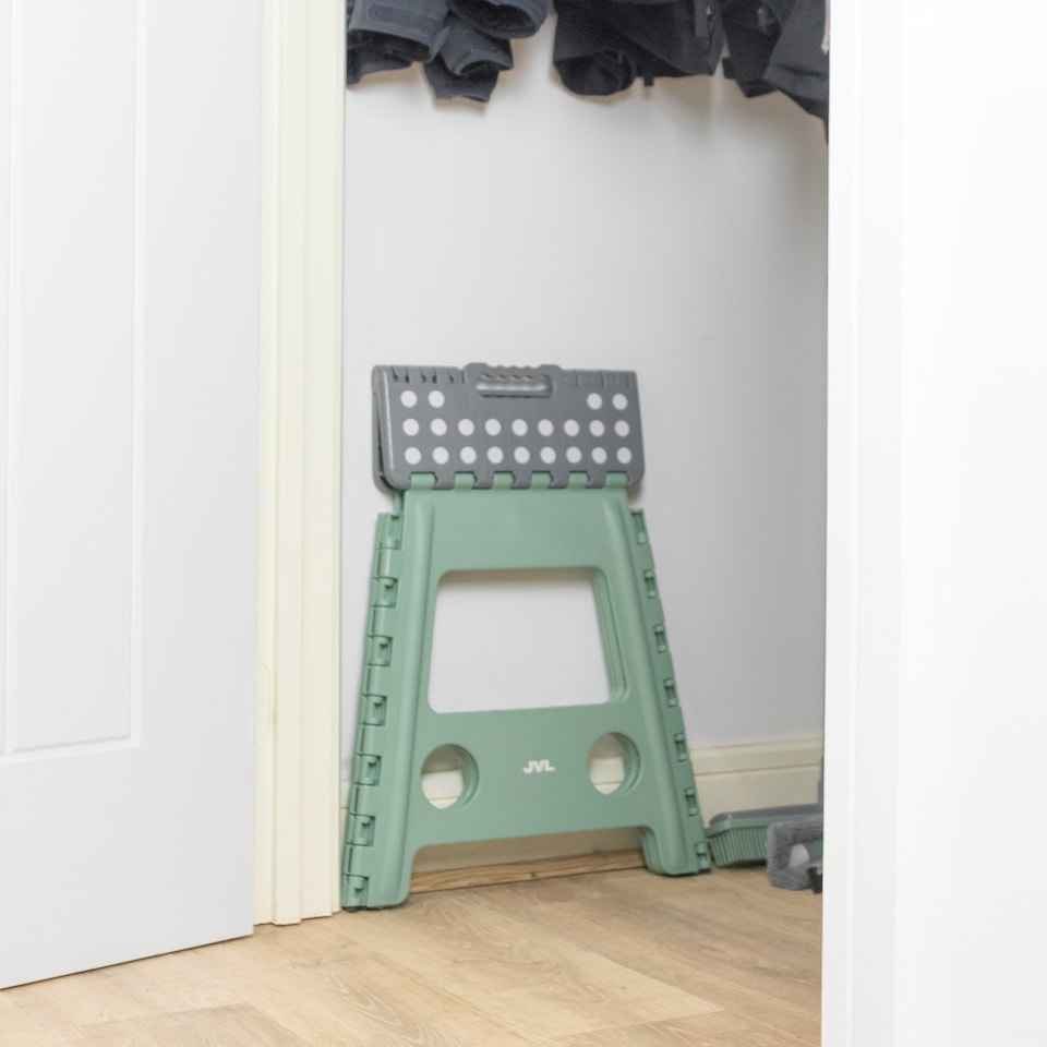 image 1 of JVL Small & Large Folding Step Stool Set – Multi-Purpose, Kitchen & Bathroom – Green