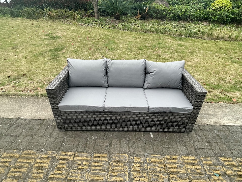 image 1 of Fimous 5 Seater Outdoor PE Rattan Garden Furniture Gas Fire Pit Dining Table Lounge Sofa 2 PC Armchairs Dark Grey Mixed Patio