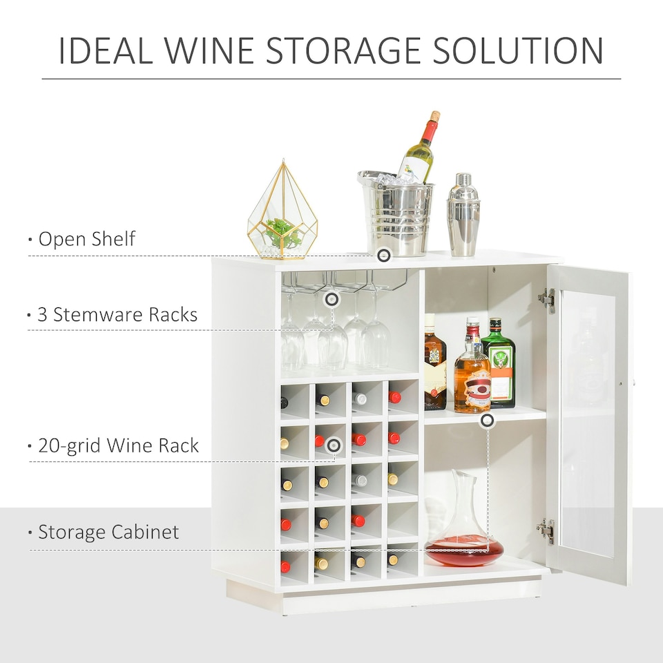 image 1 of HOMCOM Sideboard Wine Cabinet Cupboard Glass Door, Glass Holder & Wine Rack