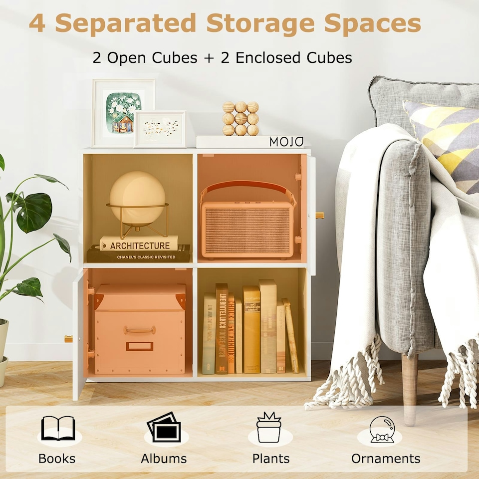 image 1 of COSTWAY 4-Cube Storage Organizer w/2 Cabinets White White