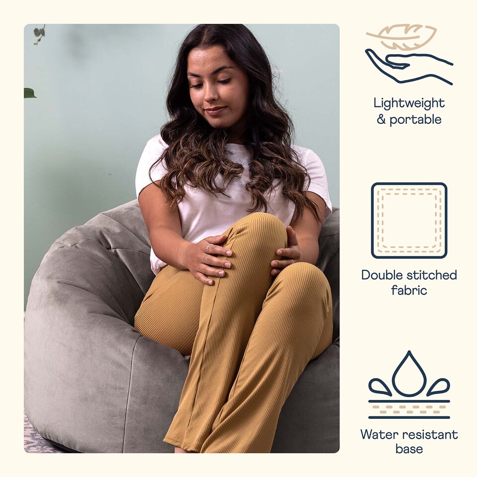 image 1 of Kingston Classic Velvet Bean Bag Chair Charcoal Grey Bean Bags | Grey | Charcoal Grey | 1