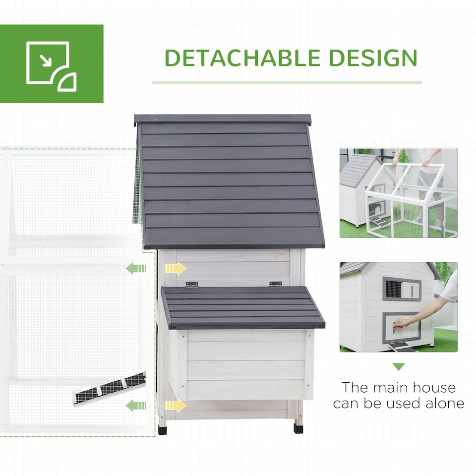 image 1 of PawHut Wooden Chicken Coop Hen House Enclosure Garden with Ramp Run Nesting Box