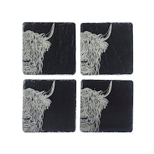 The Just Slate Company Set of 4 Highland Cow Slate Coasters