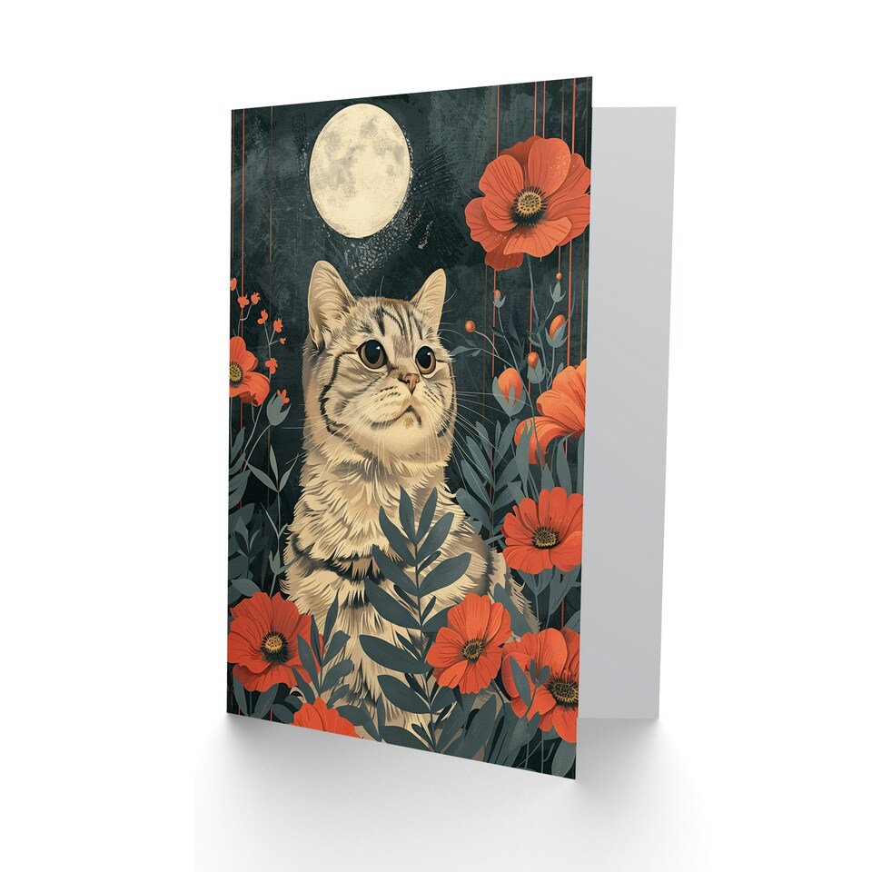image 1 of Scottish Fold Cat Lover Full Moon Poppy Field Her Birthday Card