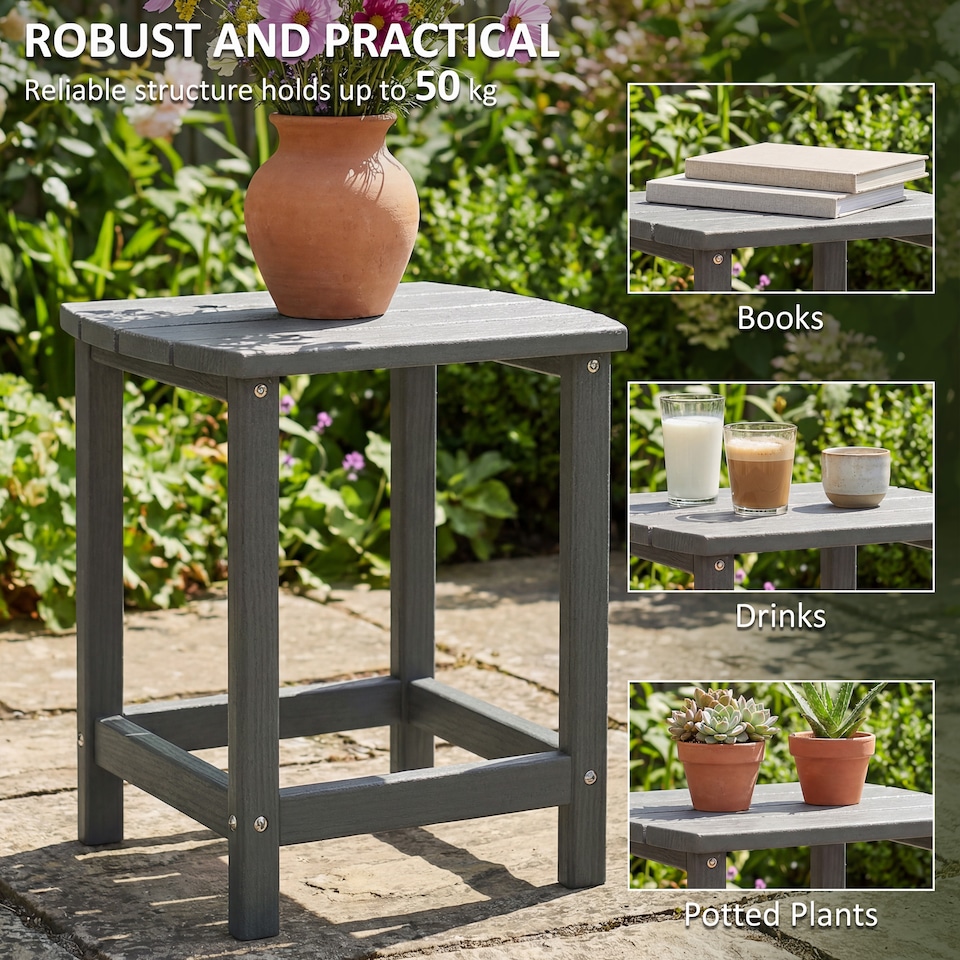 image 1 of Outsunny Outdoor Side Table, Adirondack Side Table, Indoor Outdoor, Grey | Grey