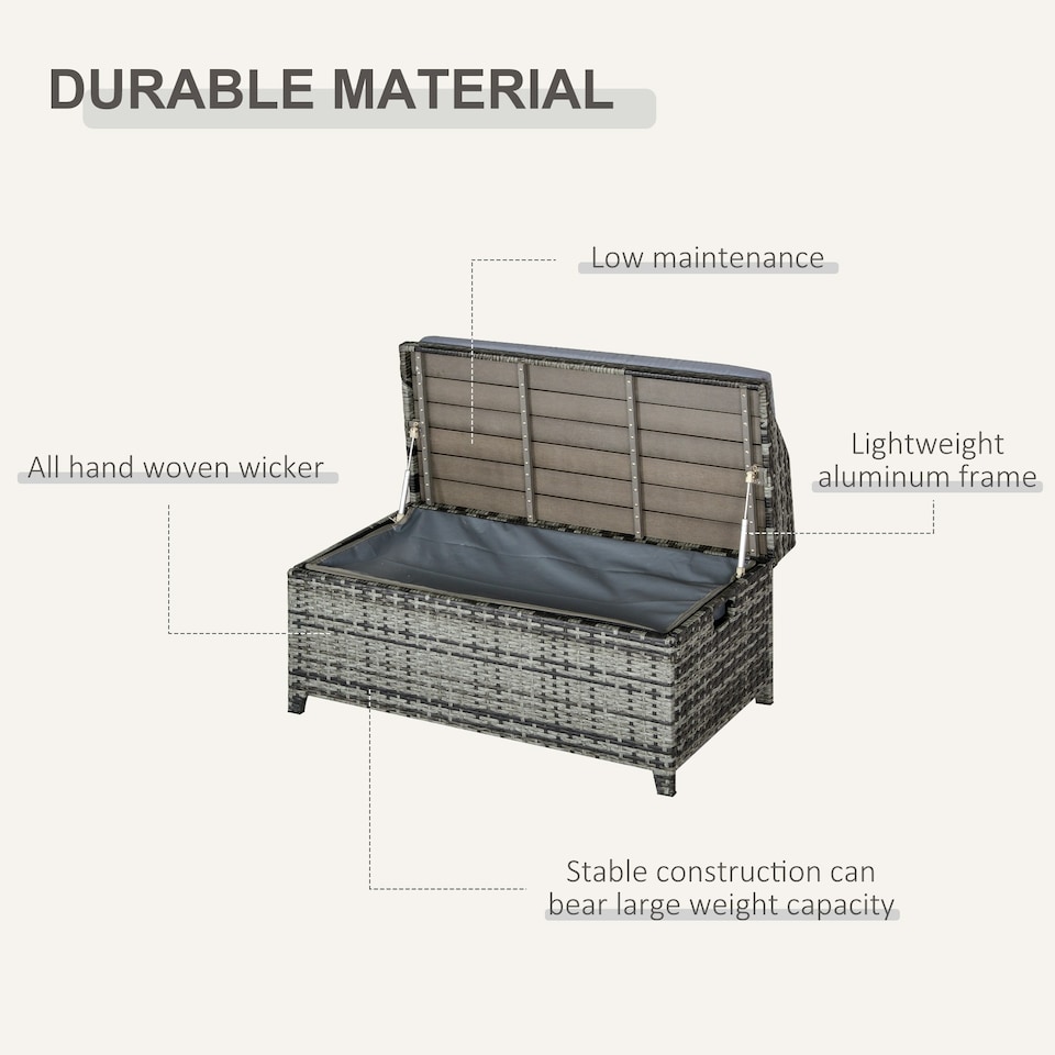 image 1 of Outsunny Rattan Wicker Storage Basket Box Bench Seat Furniture w/ Cushion