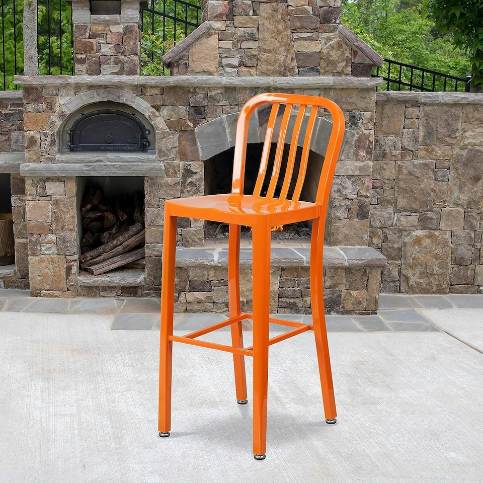 image 1 of Gael Slat Back Commercial Bar Stool Orange - Set of 2 - Modern Galvanised steel Orange