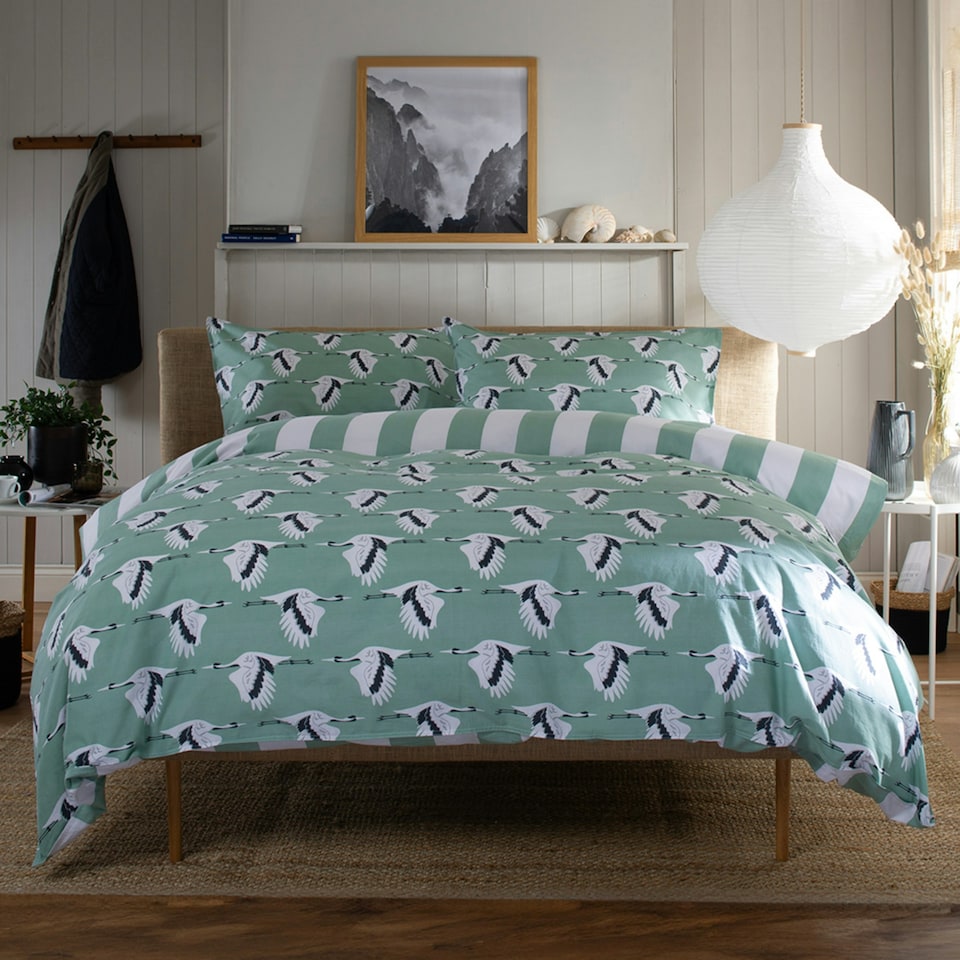 image 1 of 100% Soft Cotton Printed Sedge Piped Duvet Cover Set Blue | Blue | King