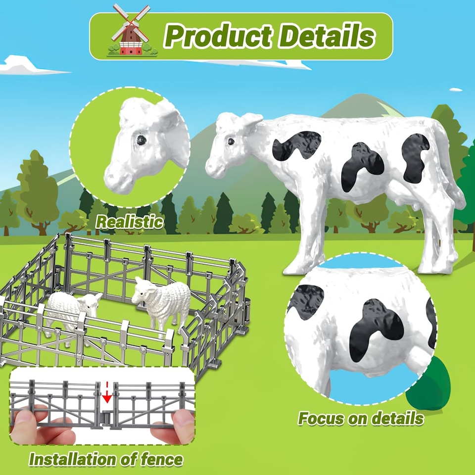 image 1 of 39PCS DIY Farm Animal Playset with Tractor Vehicles, Barn, Fences & Large Play Mat – Educational Farm Toy for Kids Ages 3+
