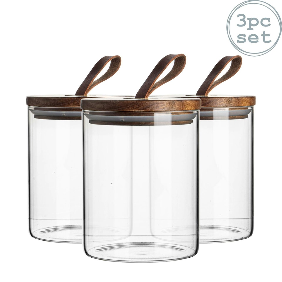 image 1 of Argon Tableware Scandi Storage Jar with Leather Loop Lid - 750ml - Pack of 3