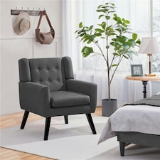 Yaheetech Linen Fabric Accent Chair with Wood Legs Removable Cushion Grey | Dark Gray
