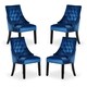 image 1 of Set of 4 Velvet Dining Chairs Ergonomic Scoop Knockerback & Button Tufted Wood Legs Blue