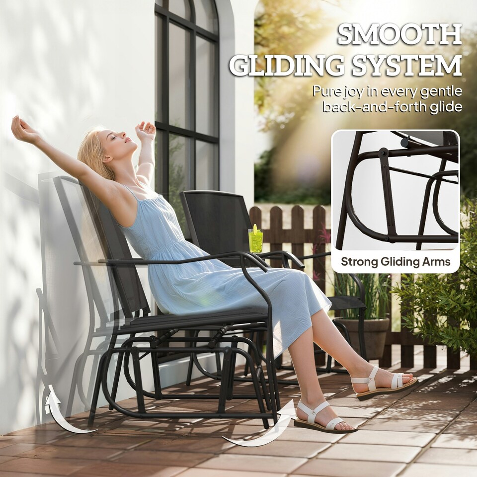 image 1 of Outsunny Double Glider Companion Rocking Chairs Loveseat Garden Table Beige