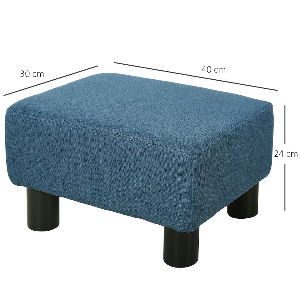 image 1 of HOMCOM Chic Linen Fabric Footstool Ottoman Cube with 4 Plastic Legs Blue