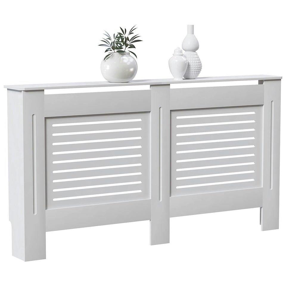 image 1 of Vida Designs Milton Radiator Cover Painted MDF Slatted Cabinet, White, 152cm
