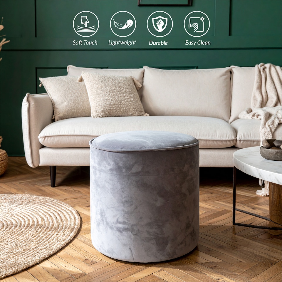 image 1 of Round Shape Velvet Bean Bag Pouffe Foot Rest - 40cm Silver