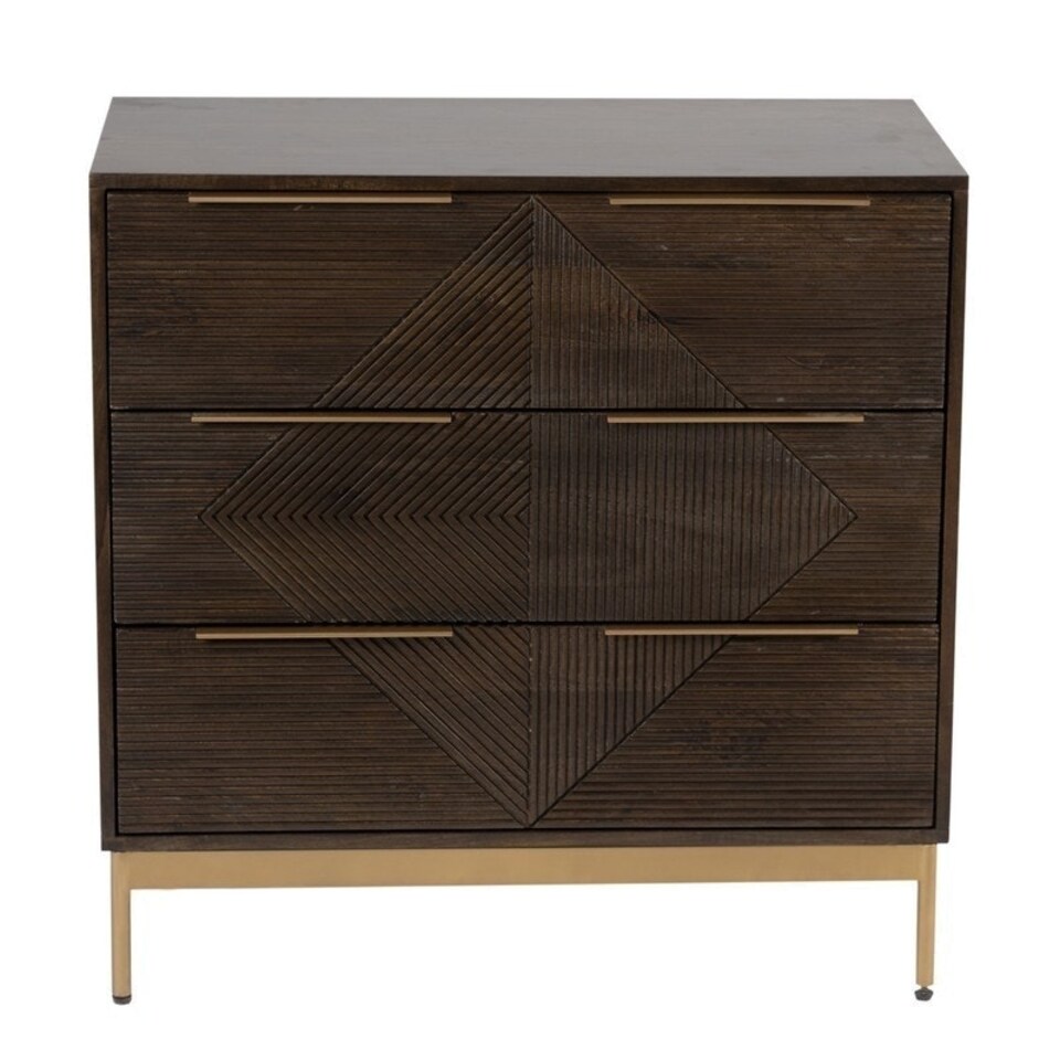 image 1 of Zaine Carving 3 Drawer Chest - Mango Wood - L40 x W81.5 x H80.5 cm - Dark Finish - Assembly Required