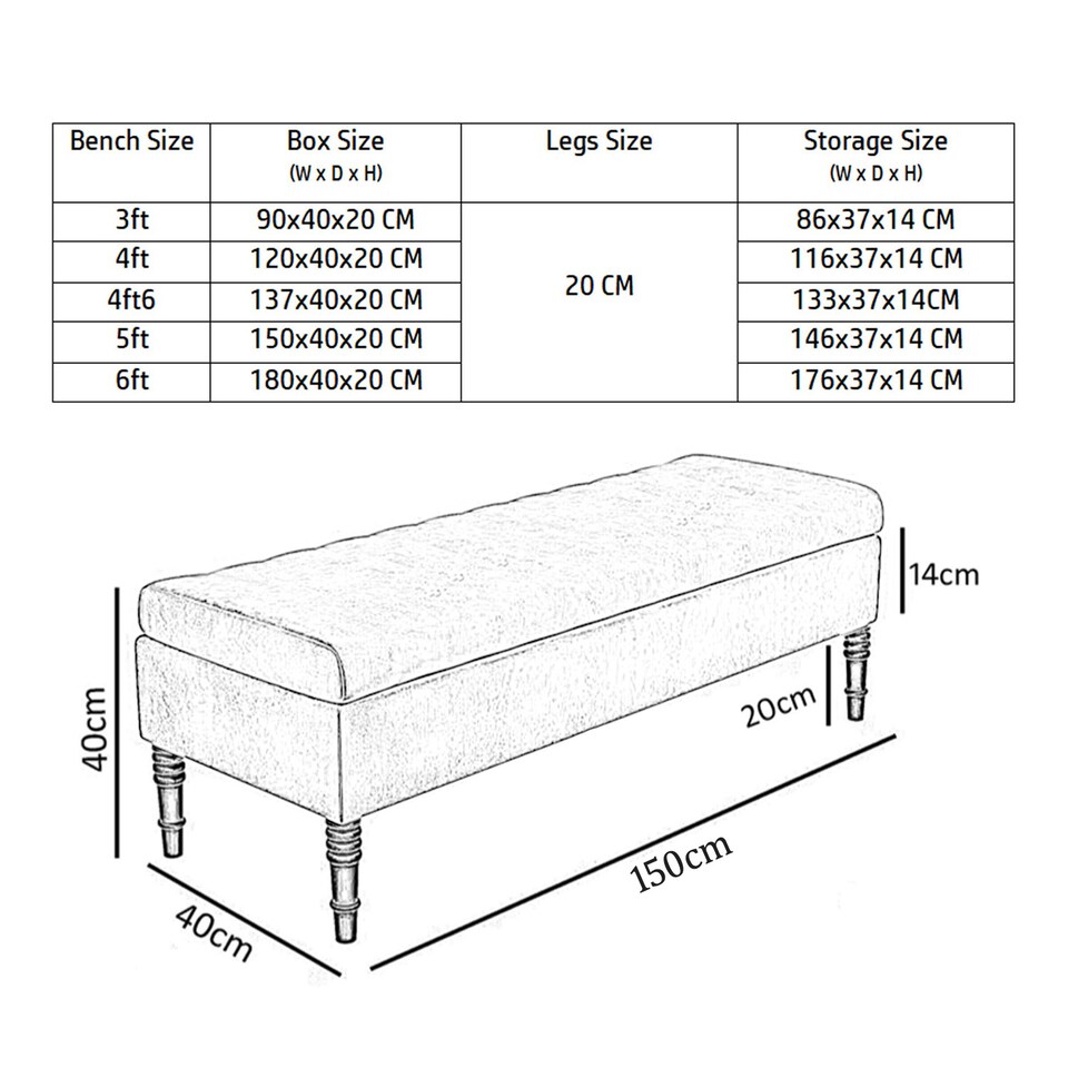 image 1 of 150cm Safar Plain Ottoman Storage Bench -Naples Shoes Bench with Black Turned Wooden Legs - Cream Upholstery Footstool Storage